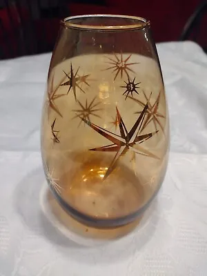 Vintage Bartlett Collins Atomic Starburst Hand Blown Glass Vase - Gold On Amber • $30