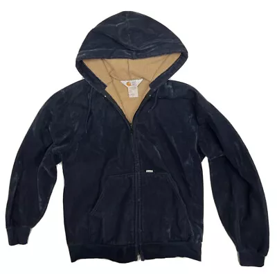 Vintage 760 Carhartt Velour Navy Rugged Outdoor Wear Men Hoodie Jacket Size XL • $79.99