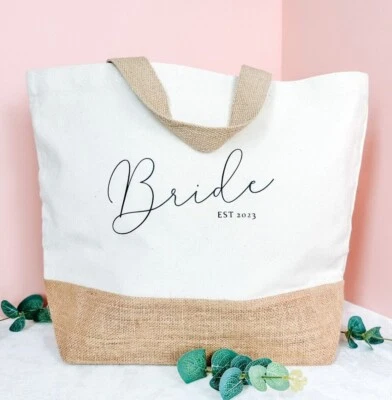 £10.99 • Buy Personalised Bridesmaid Bag Canvas Bridal Custom Wedding Canvas Jute Tote Bride