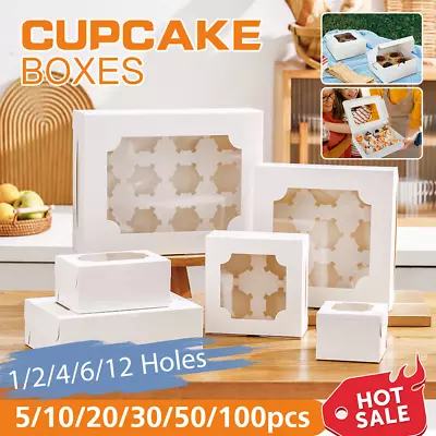 Cupcake Box 12hole Window Face Wedding Party Cup Cake Boxes Board Cases 10-50pcs • $19.18