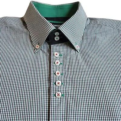 7 Camicie Size L 42 16-1/2 Slim Fit Men Green Long Sleeve Check Plaid Shirt. • $19.75