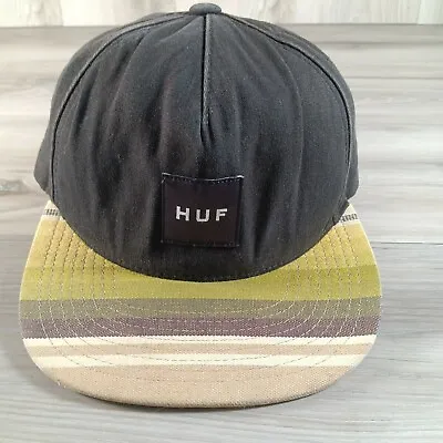 $19.99 • Buy HUF Snapback Hat Cap Mens OSFM Black Green Brown Embroidered Logo Spell Out