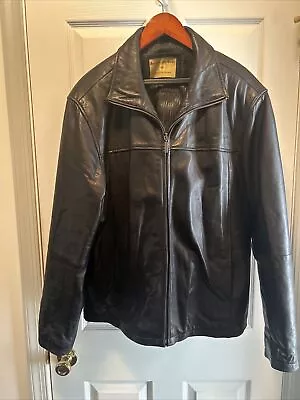 Boston Harbour Men's Leather Jacket Black M Lined Full Zip Front Slit Pockets • $49