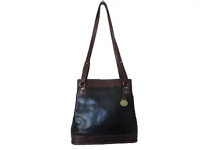 Vintage Brahmin Two-toned Black Brown Leather Handbag Shoulder Tote Bag • $44.89