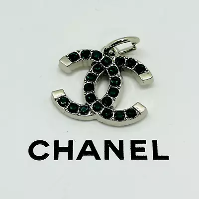 CHANEL Vintage Necklace Charm Parts Green Stone Silver 18 × 14mm With Engraving • $39.99