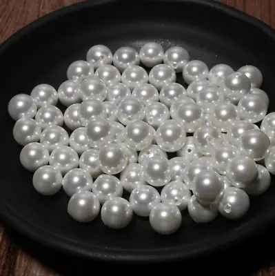 White Shell Pearl Round Beads Half-Drilled Bead Necklace Earrings Jewelry Making • $6.45