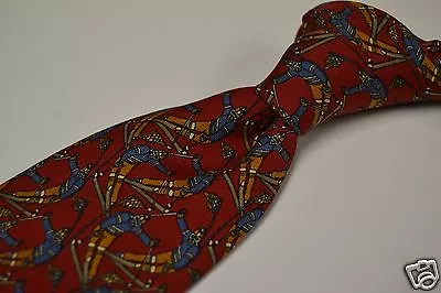 Salvatore Ferragamo Vintage Slalom Downhill Skiier Red Silk Tie EUC • $154.28