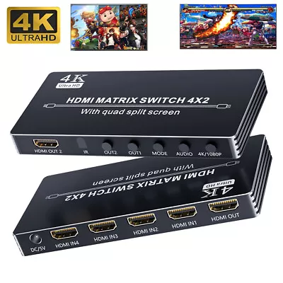 HDMI Multiviewer 4K HDMI Quad Multi-Viewer 4x1 Seamless Switcher HDMI Matrix 4x2 • $44.79