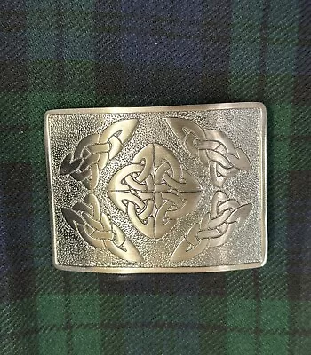   Scottish Highland CELTIC SQUARE Kilt Belt Buckle Nickel Antique Finished • $14.99