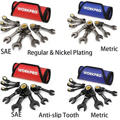 WORKPRO 8-Pieces Ratcheting Combination Wrench Set Metric/SAE With Rolling Pouch • $53.99