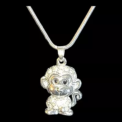 Silver Tone Rhinestone 3D Monkey Pendant Charm Necklace 17  • $7.20