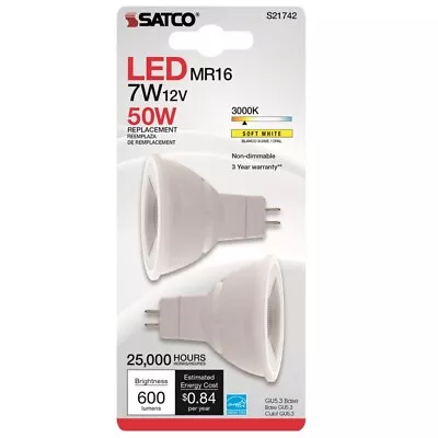 Satco S21742 120V 600 Lm. GU5.3 Clear Soft White MR16 Floodlight LED Bulb 50W • $17.82