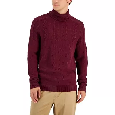 Club Room Mens Cable Knit Chunky Turtleneck Sweater Red XXL • $25