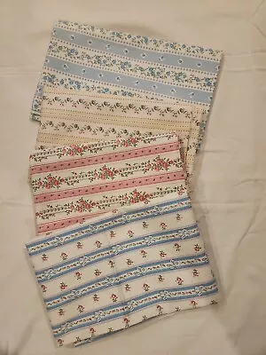 Vintage Heavy  Floral Striped Cotton Ticking Fabric 4 Pcs • $14.99