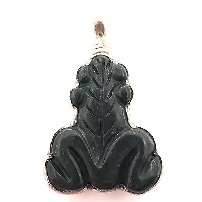 Vintage Sterling Silver Carved Black Onyx Signed Frog Pendant-1.75 -14 G-A2571 • $49.99