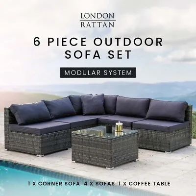 $759 • Buy LONDON RATTAN 5 Seater Outdoor Lounge Setting Furniture Wicker Sofa Modular Set