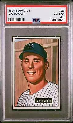 1951 Bowman #25 Vic Raschi New York Yankees PSA 4.5 VG - EX +!! • $34.19