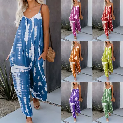 £3.69 • Buy Plus Size Womens Cami Romper Baggy Harem Playsuit Cotton Linen Jumpsuit Dress