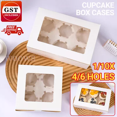 Cupcake Box Cases 4/6 Holes Clear Window Cupcake Display Boxes Muffin Cup • $9.22