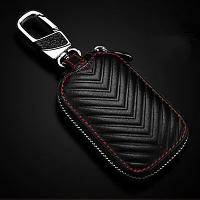 New Black Leather Car Remote Bag Auto Fob Key Holder Case Unisex Zipper Pouch • $15.56