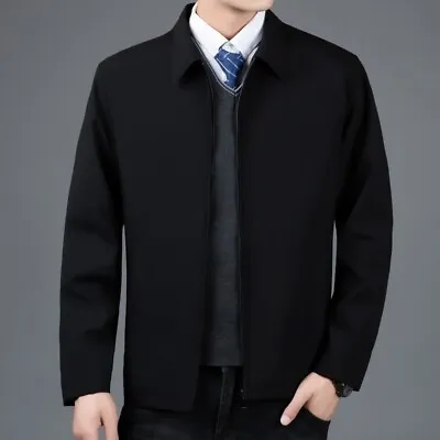 Mens Business Casual Lapel Collar Zip Jacket Coats Fashion Slim Fit Work Outwear • $37.79