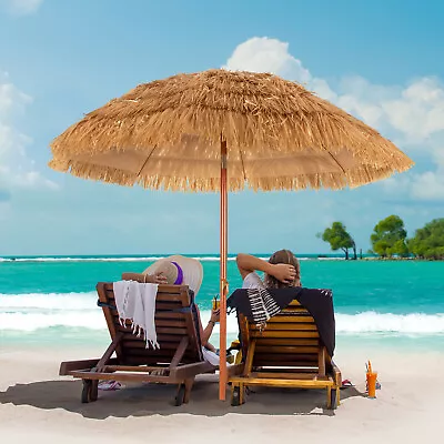 $50.95 • Buy 2m Thatch Tiki Umbrella Tilting Outdoor Beach Patio Tropical Sun Shelter Parasol
