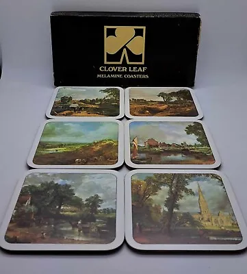 6 X Cloverleaf Melamine Square Coasters (Constable Paintings) Boxed • £5.99