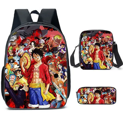 3Pcs Anime ONE PIECE Kids Boys School Bag Backpack Lunch Bag Pencil Case Gift • $32.01