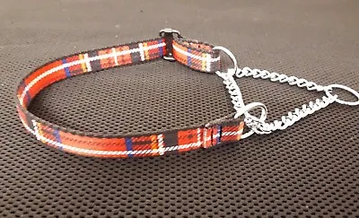 Red Tartan Half Check/choke Med Size Dog Collar Adjustment 11  To 16  Neck<~()= • £4.75