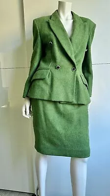 Moschino Vintage Blazer Skirt Suit Matching Set Green Wool Buttons IT 44 S M • $559.83