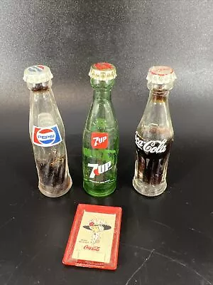 Miniature 3  Soda Bottles-Coca Cola Pepsi & 7-UP And Miniature Coca Cola Tray • $35.95