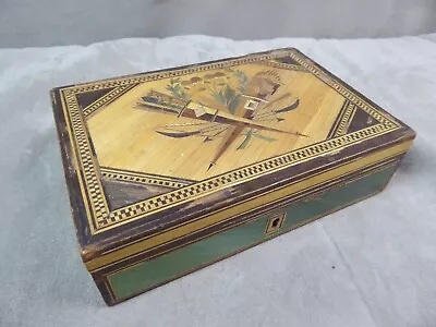 BEAUTIFUL ANTIQUE SEWING BOX In Straw Marquetry. • $161.23