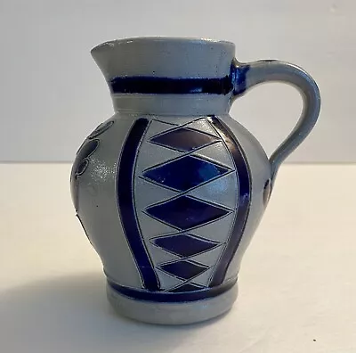 Vintage  Salt Glaze Pottery Pitcher Jug Vase Cobalt & Gray Creamer/Vase • $10