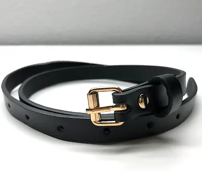 Unbranded Thin Belt Skinny Black Womens Sz 28-30 Faux Leather Golden Buckle 1/2  • $4.99