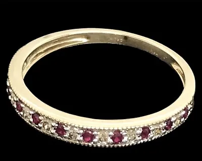 Ruby And Diamond Half Eternity Ring 9ct Gold Size N 1/2 Narrow Millegraine • $496.46