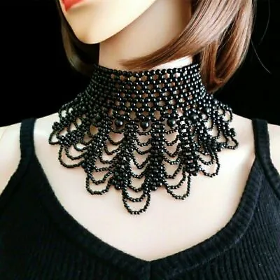 Pearl Statement Chunky Collar Choker Beaded Egyptian Necklace Chain Wide Bib • £11.74
