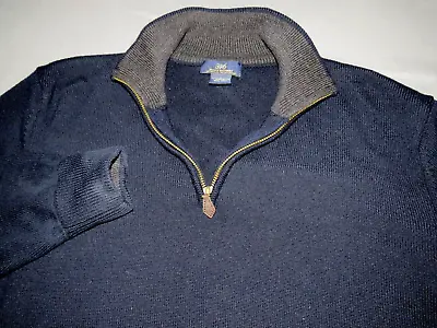 Men's Brooks Brothers 100% Merino Wool Navy Blue Collared 1/4 Zip Sweater Large • $24.99