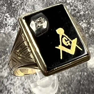 Vintage 10K Yellow Gold And Black Onyx MASONIC Ring Size 12 - 5.51 Grams • $304.50