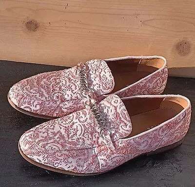 Mens Pink Floral Lace ASOS Dress Shoes Sz 10 Slip On Loafer Silver Chain Tassel • $45