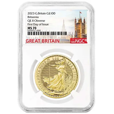2023 U.K. 100 Pound 1 Oz Gold Britannia NGC MS70 FDI Great Britain Label • $2800