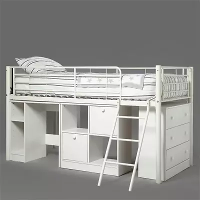 White Kids Mid Sleeper Bunk Bed With Cube Storage/Pull Out Desk/Chest Of Drawers • £349.99