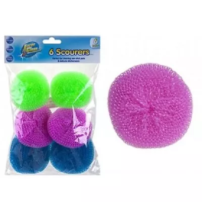 6 X Nylon Round Scourers Kitchen Washing Pots Pans Cleaning Dish Scourer • £2.59