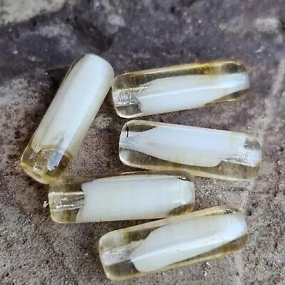 Rare Vintage Glass Tube Beads Vanilla Pale Yellow Givre Style 14 Mm NOS • $6.50