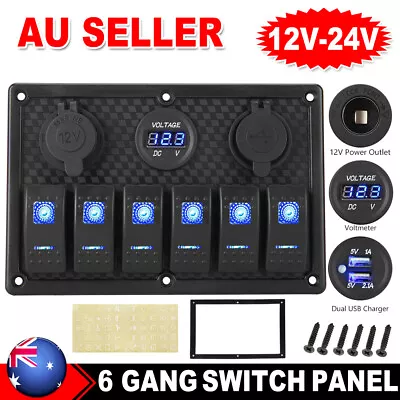 12V Switch Panel 6 Gang ON-OFF Control Toggle Rocker Voltmeter Car Boat Marine • $44.95