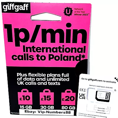 New Giffgaff INTERNATIONAL Sim Card India Poland China USA Pay As You Go PAYG UK • £0.99