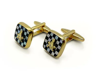 Masonic Onyx & MOP Pavement Design Cufflinks • $69.83