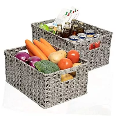 Wicker Baskets 2 Pack Wicker Storage Basket With Handles 15 X10.8 X7.1  Grey • $52.78