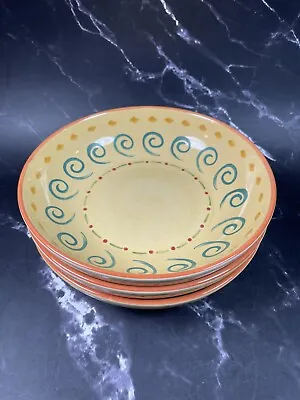 Pfaltzgraff Villa Della Luna Pasta Bowls Jan Koplen Yellow 2004 Set Of 3 Swirl • $38.99