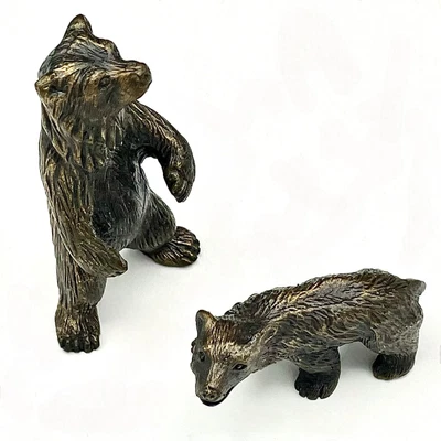 £38.92 • Buy 2 Bronze Metal Growling Mini Bear Figurines Mama Cub Teeth Claws Growling Yikes!