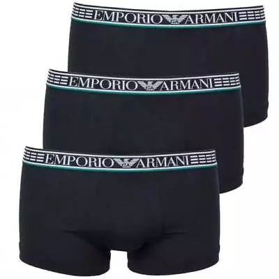 Emporio Armani Men's Silver Fit 3 Pack Trunk Boxer Brief Underwear _Blue • £34.99